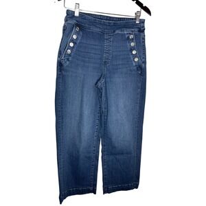 Chico's Wide Leg Ankle Jeans 0.5R US 6R Blue Nautical Sailor Button High Rise